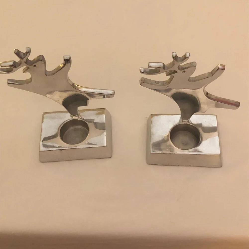 Crate&Barrel Metallic Dancing Reindeer Votive Holders (Two)